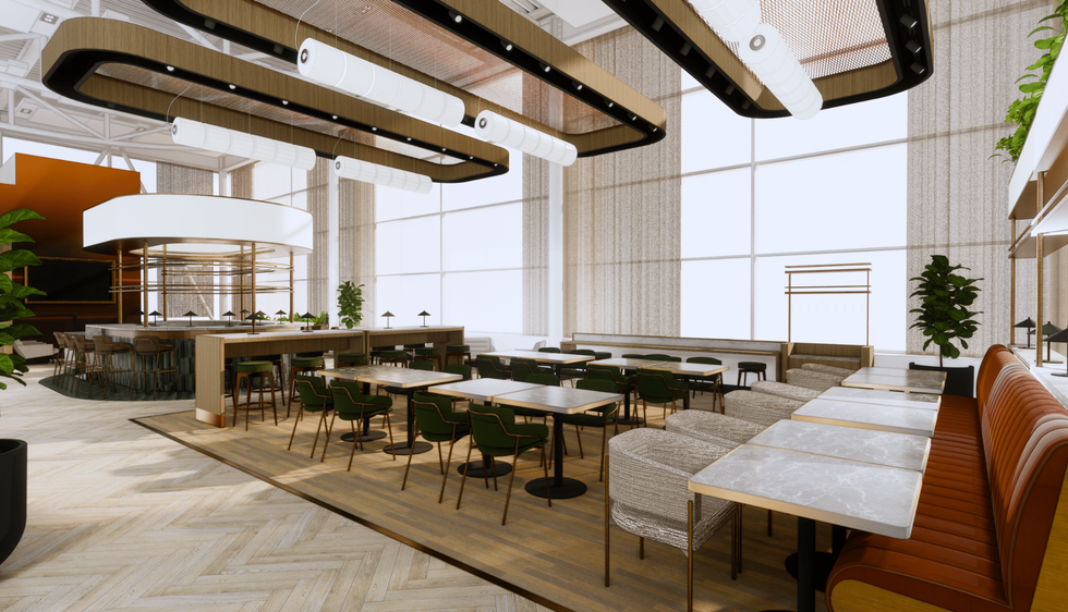 Le salon Aspire AMEX avec des zones de repas \u00e0 aires ouvertes.