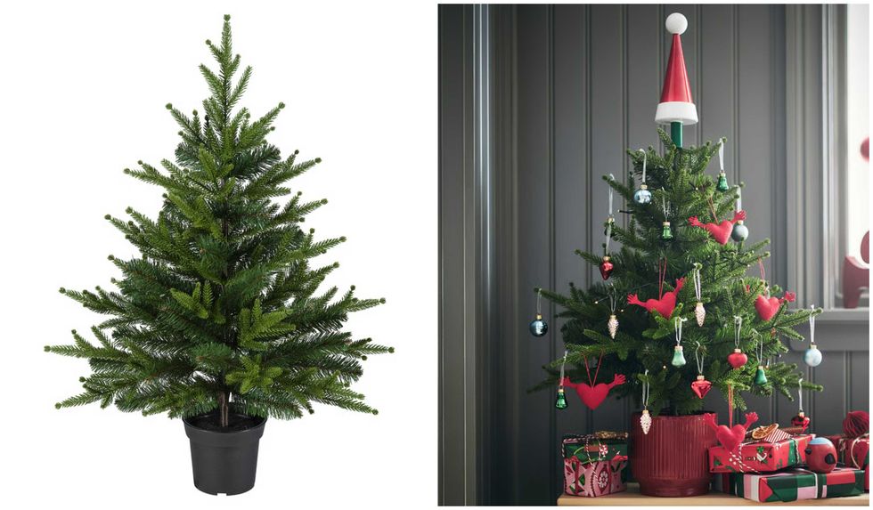 Le sapin VINERFINT chez IKEA. Droite : Le sapin VINERFINT d\u00e9cor\u00e9.