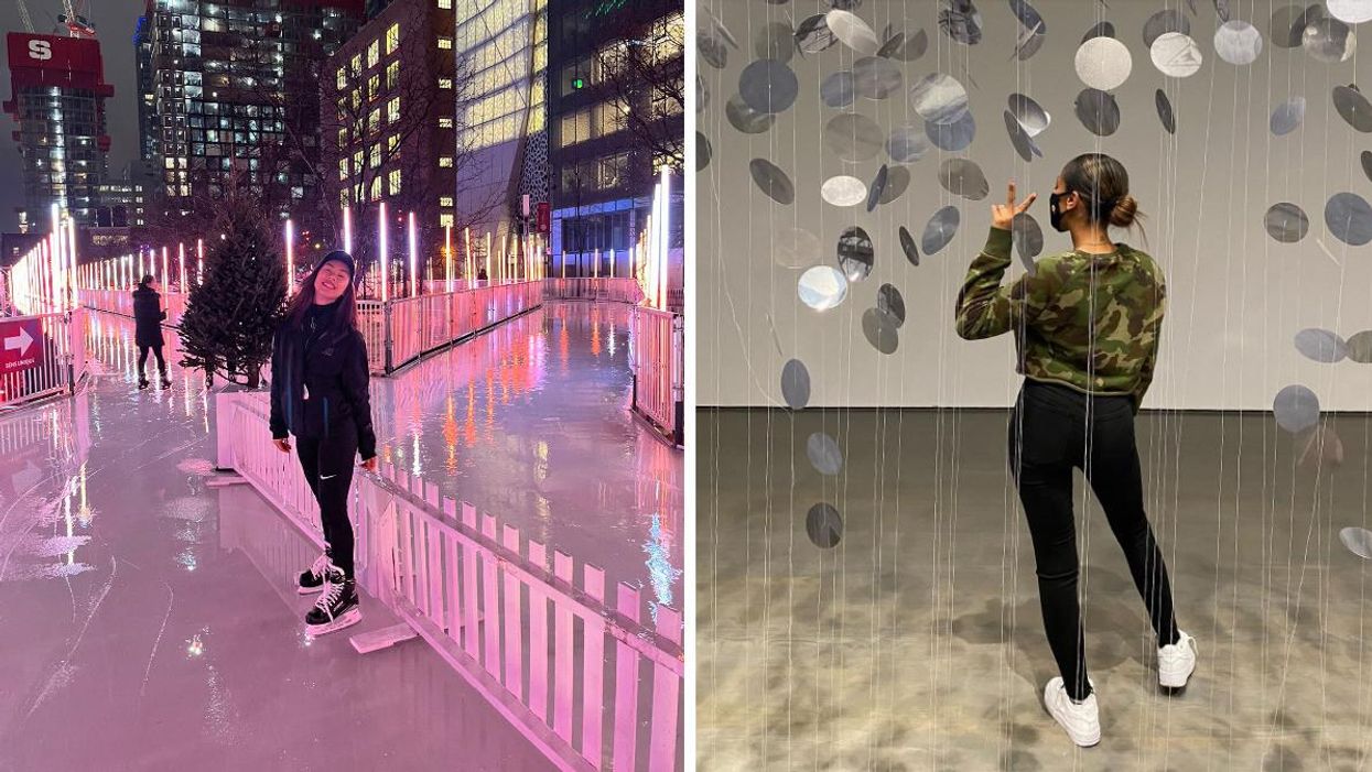 Le sentier glacé de Montréal en lumière. Droite : Une visite au MAC Musée d'art contemporain.