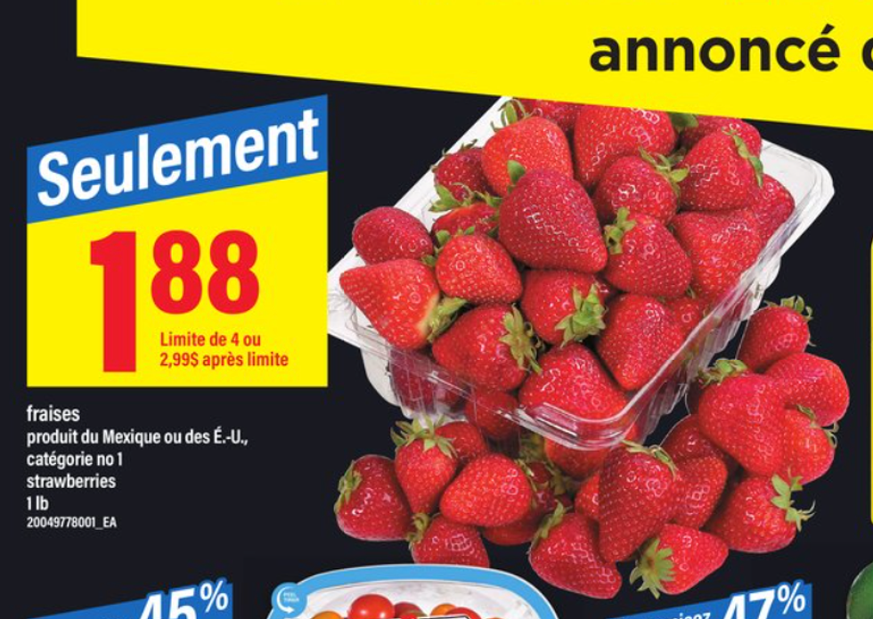 Le sp\u00e9cial sur les fraises dans la circulaire du Maxi.
