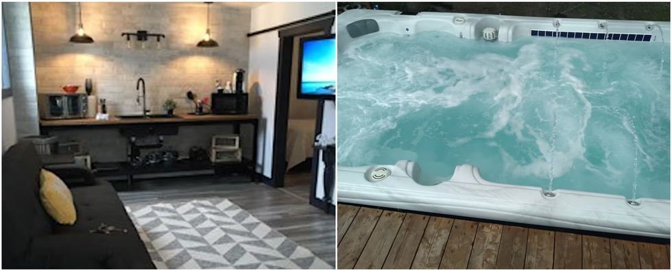 Le spa de nage d'un Airbnb \u00e0 Montebello au Qu\u00e9bec.