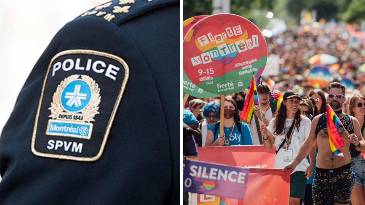 Le SPVM. Droite : Fierté Montréal.