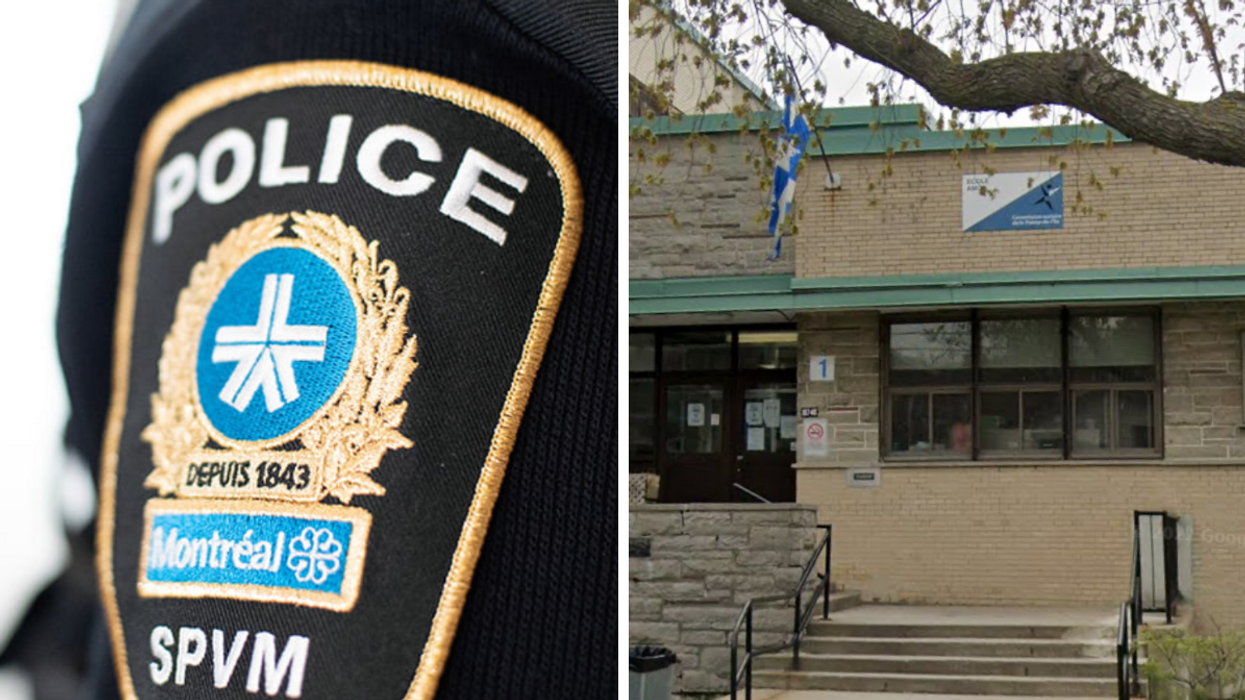 Le SPVM. Droite : L'école secondaire Amos.