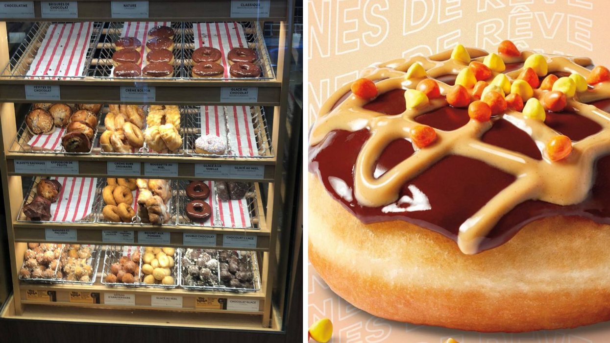 Le Tim Hortons de la rue Peel. Droite : Le nouveau beigne de rêve au Reese's.