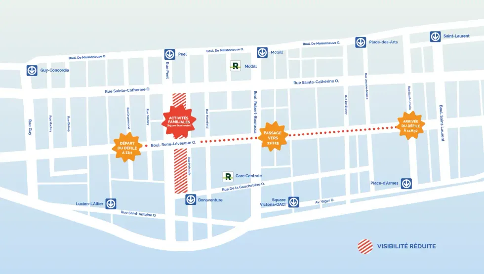 Le trajet du d\u00e9fil\u00e9 du p\u00e8re No\u00ebl 2025.