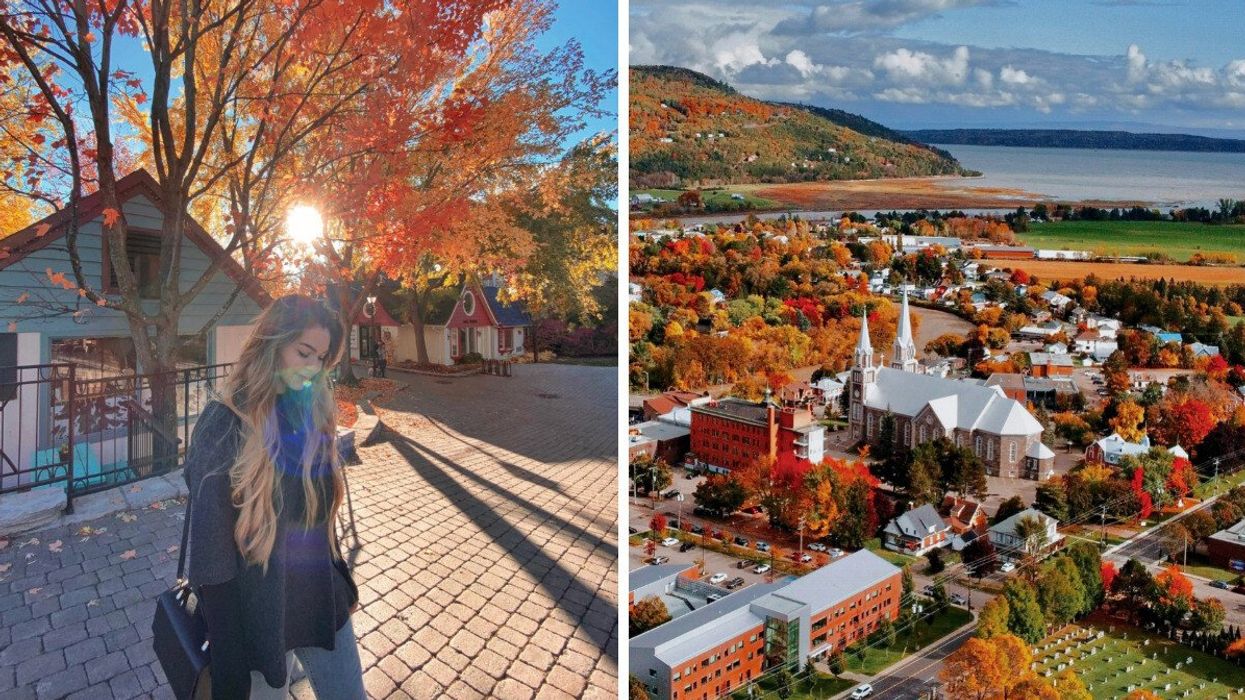 Le village Mont-Tremblant l'automne. Droite : Charlevoix pendant la saison des couleurs.