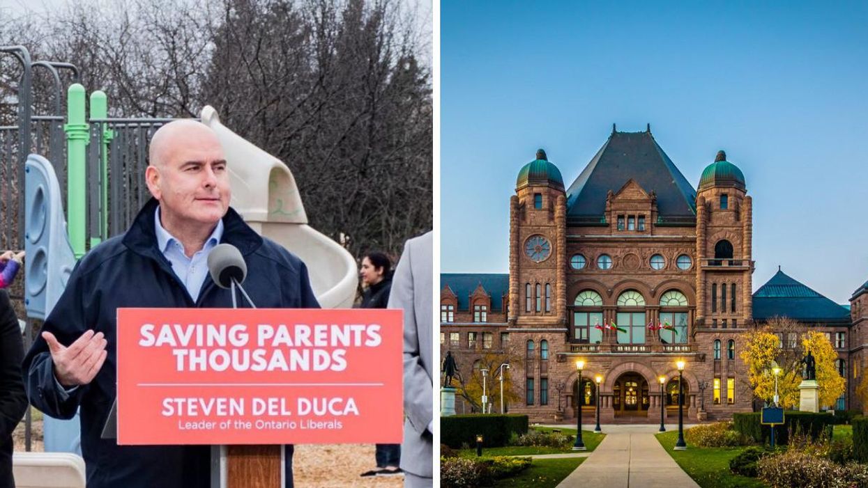 Leader of the Ontario Liberal Party Steven Del Duca. Right: The Legislative Assembly of Ontario.