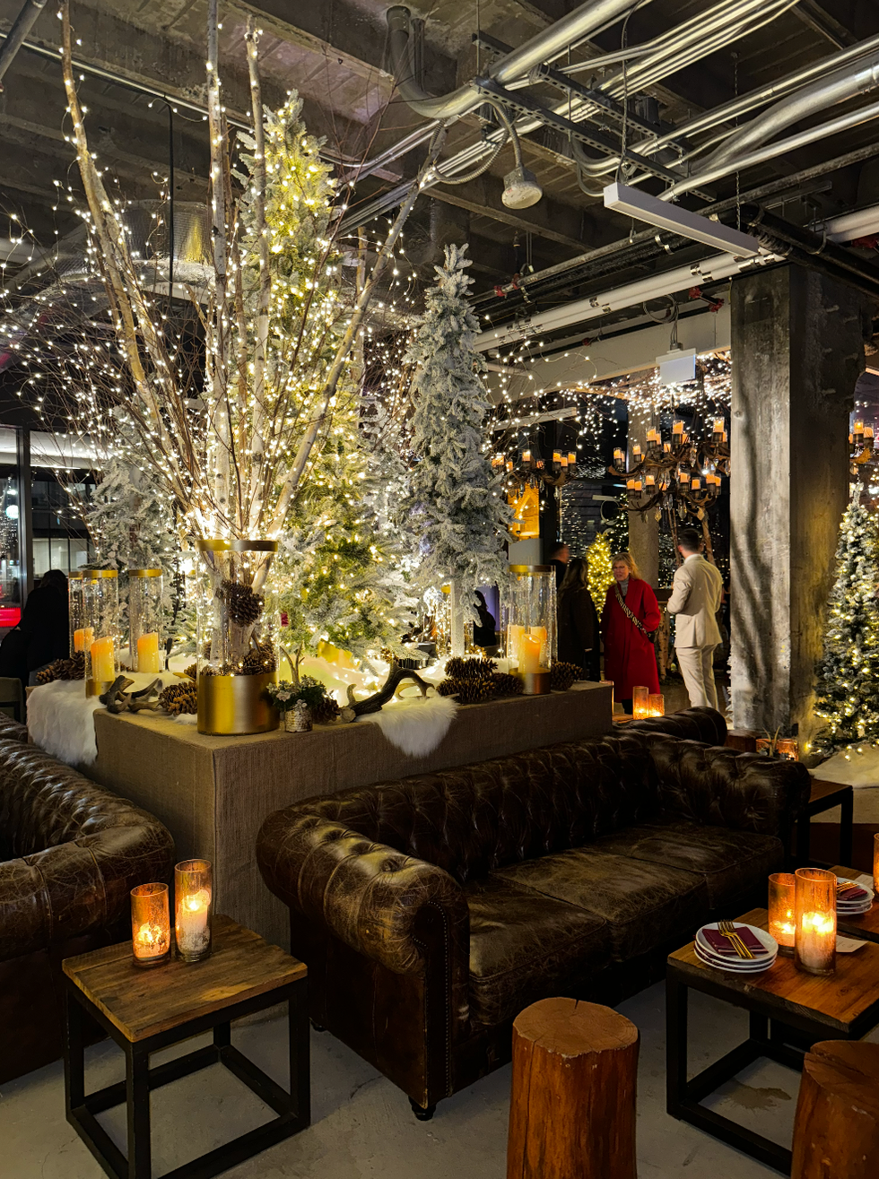 Leather couches and wooden stooles at the Bothy in the Park Hyatt.
