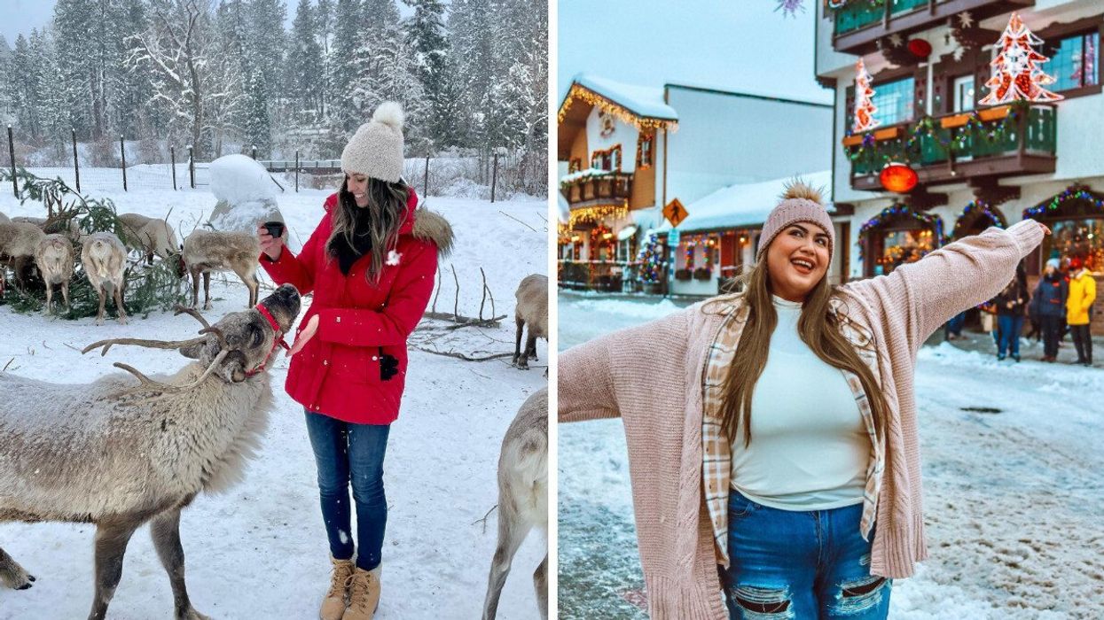 Leavenworth Reindeer Farm. Right: Town of Leavenworth, Washington.