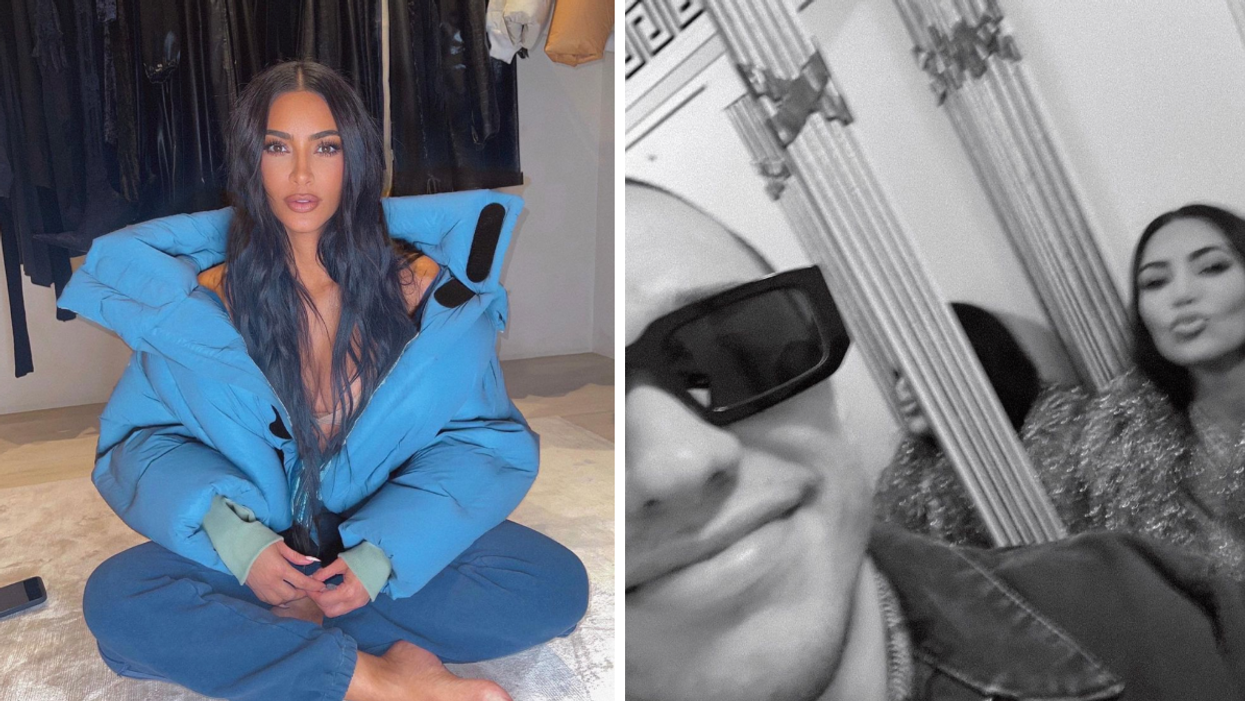 Left: Kim Kardashian. Right: Kim Kardashian and Pete Davidson