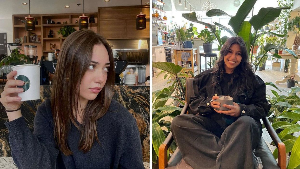 Left: Someone at Drip House in Ottawa. Right: Someone sipping coffee at Wise Town Cafe