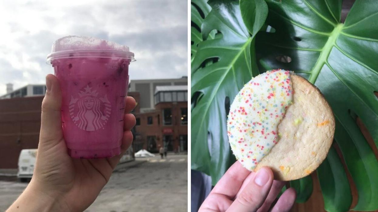 Left: The Starbucks Dragon Drink Refresher; Right: The Confetti Sugar Cookie