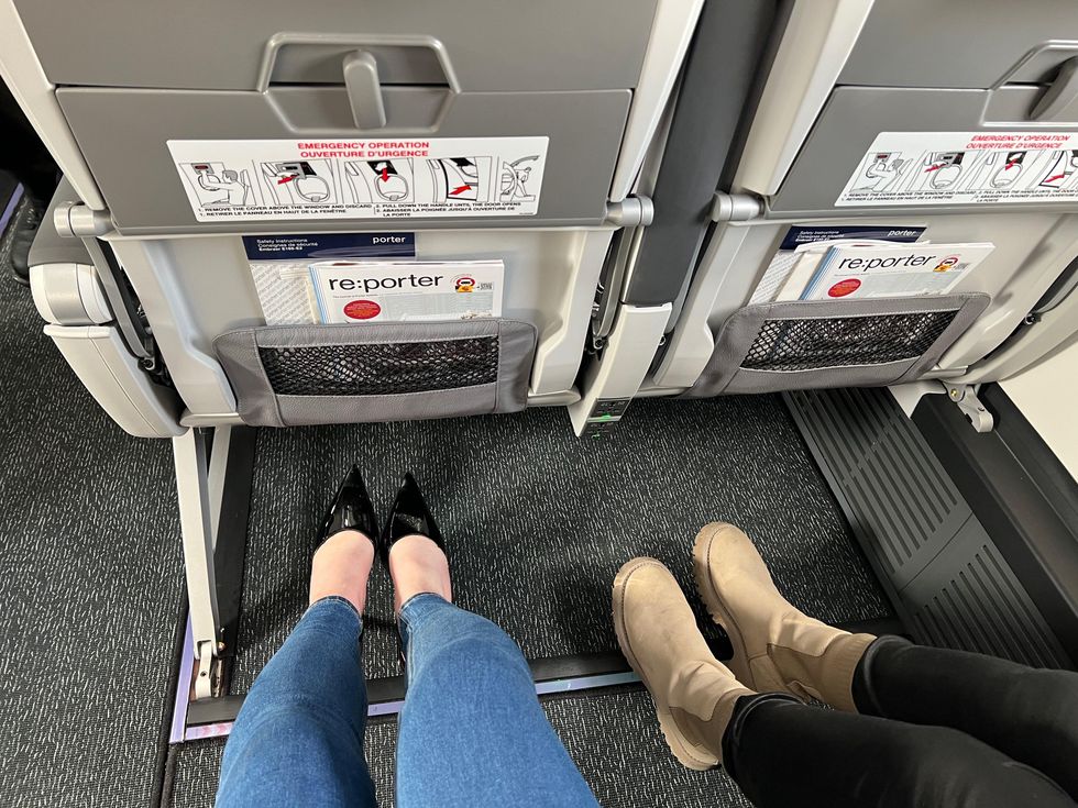 Leg room at emergency exit.