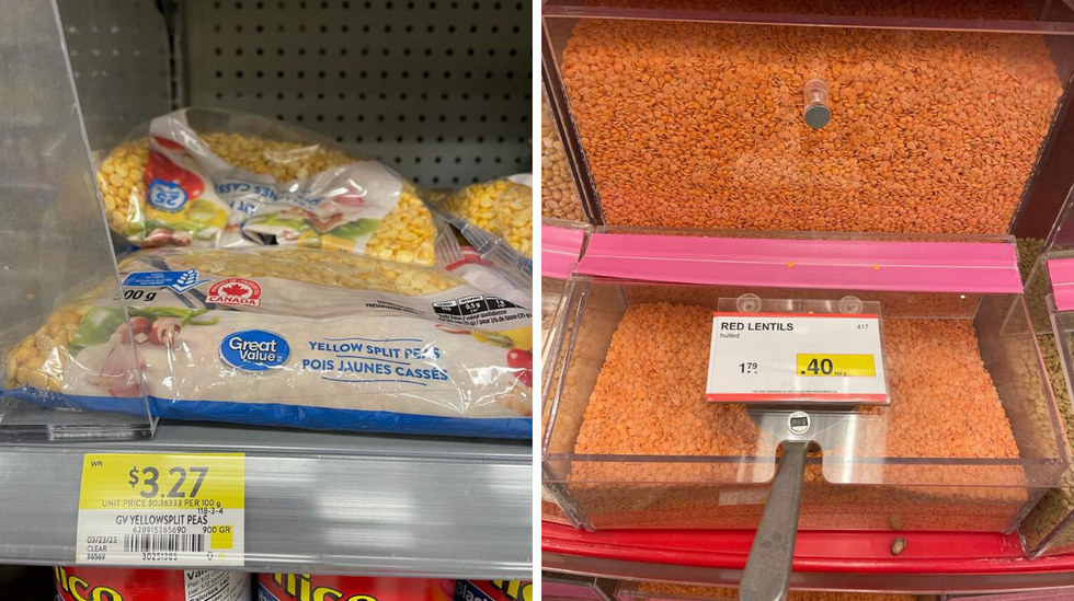 Lentils from Walmart and Bulk Barn in Canada.