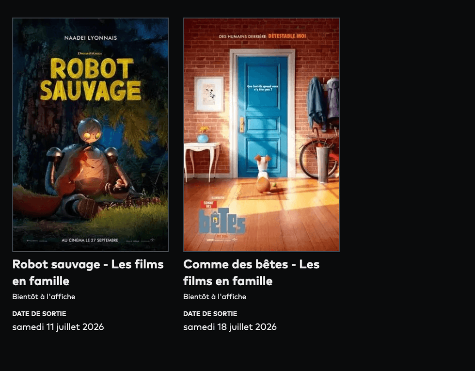 Les affiches des films Robot sauvage et Comme des b\u00eates.