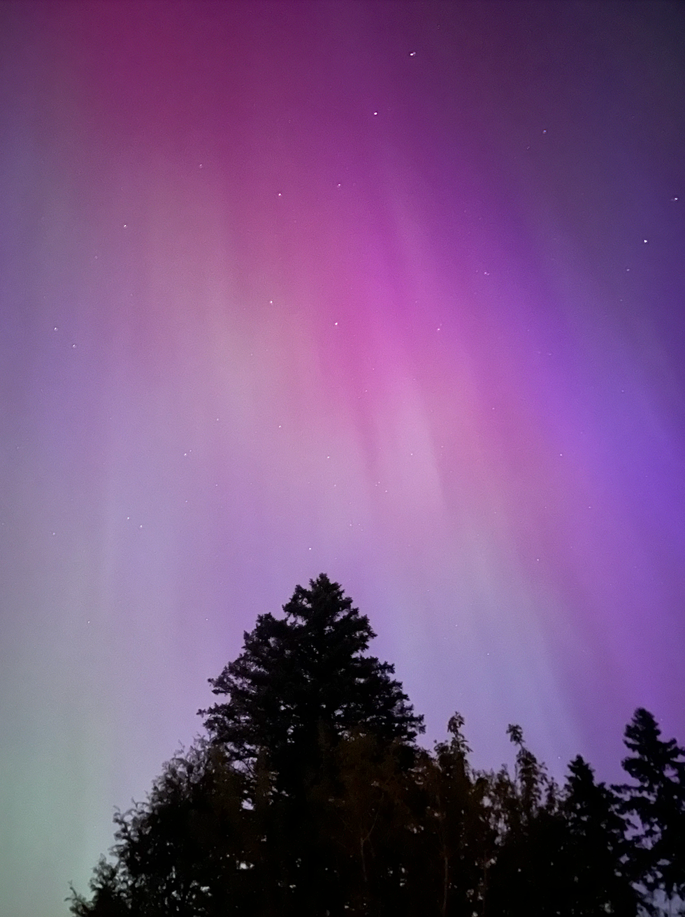 Les aurores bor\u00e9ales qui ont color\u00e9 le ciel de mauve, bleu, rose et vert.