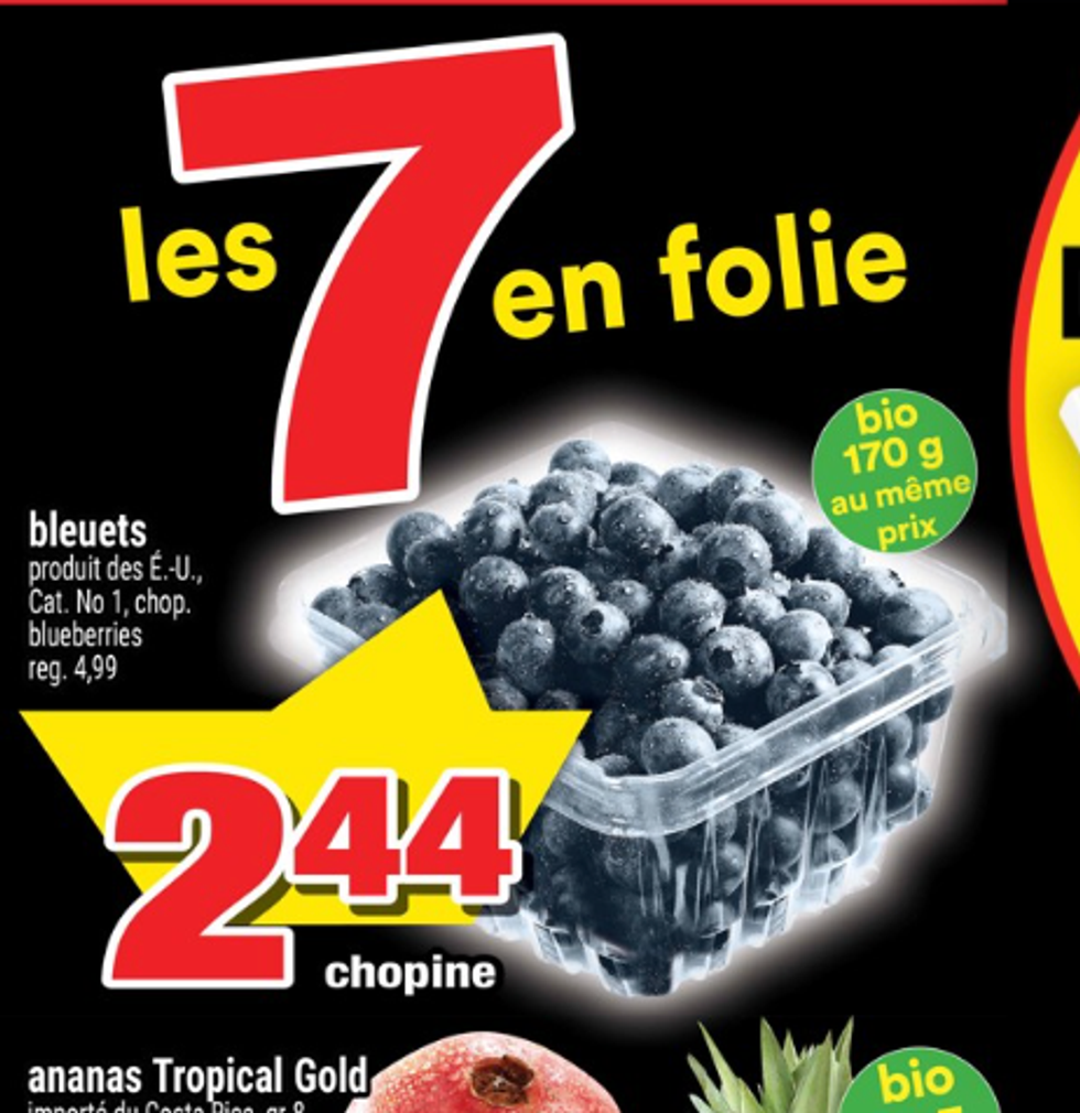 Les bleuets en rabais dans la circulaire du Super C.