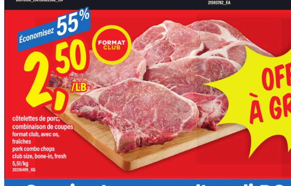 Les c\u00f4telettes de porc dans la circulaire de Maxi.