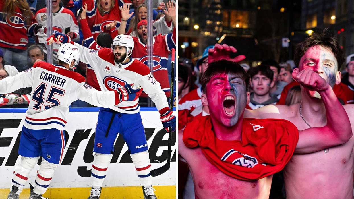 Les Canadiens de Montréal. Droite : des supporteurs des Canadiens de Montréal.