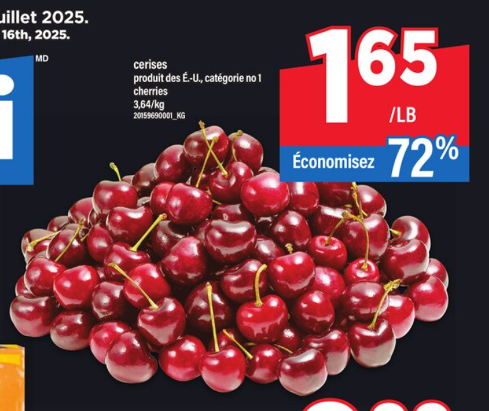 Les cerises en rabais dans la circulaire du Maxi