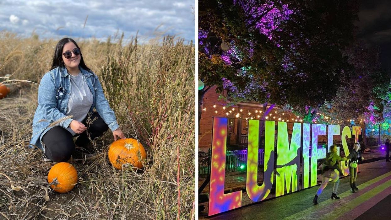 Les citrouilles du Labyrinthe Galaxie. Droite : Le festival Lumifest à Longueuil.