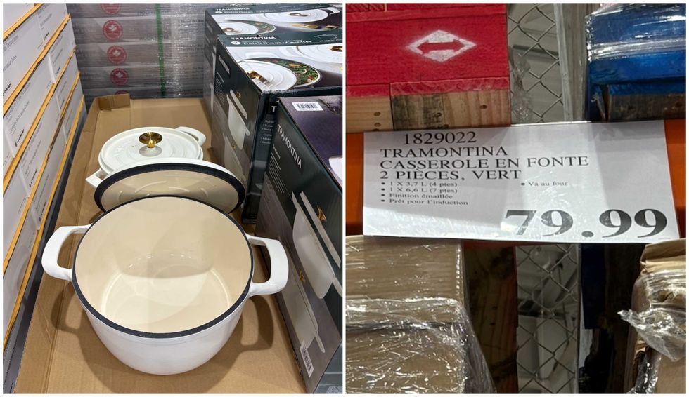 Les cocottes Tramontina au Costco. Droite : Le prix des cocottes.