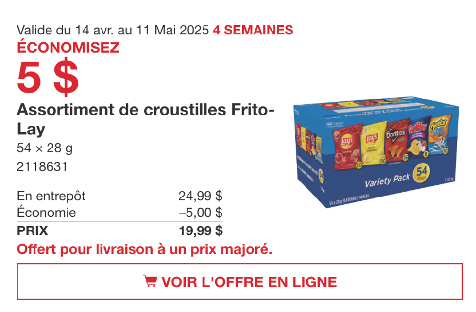 Les croustilles Frito-Lay dans la circulaire du Costco.