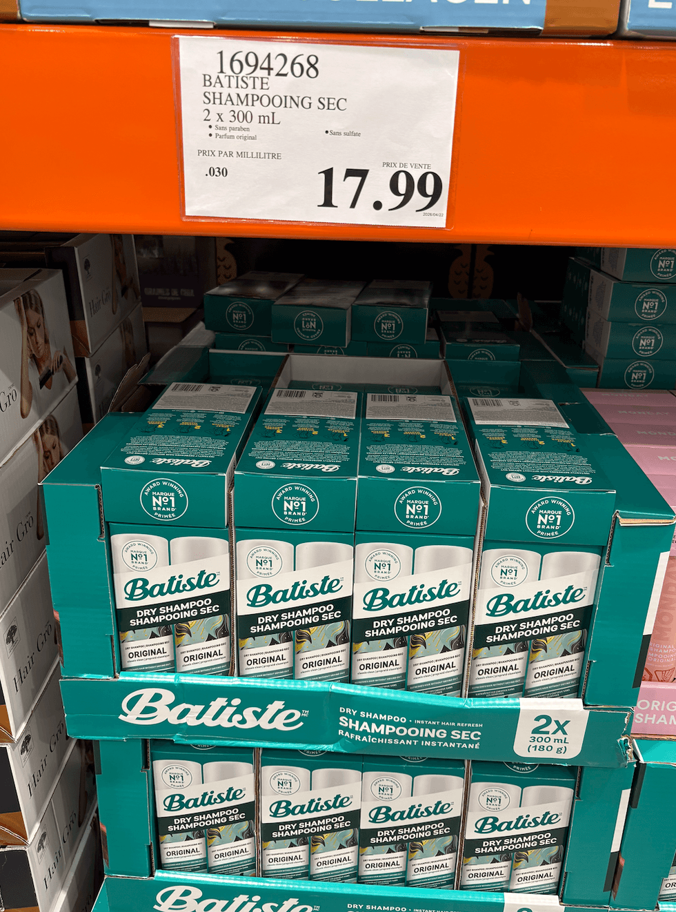 Les ensembles de shampoings Batiste au Costco.