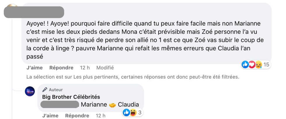 Les fans de Big Brother r\u00e9agissent \u00e0 la strat\u00e9gie de Marianne.