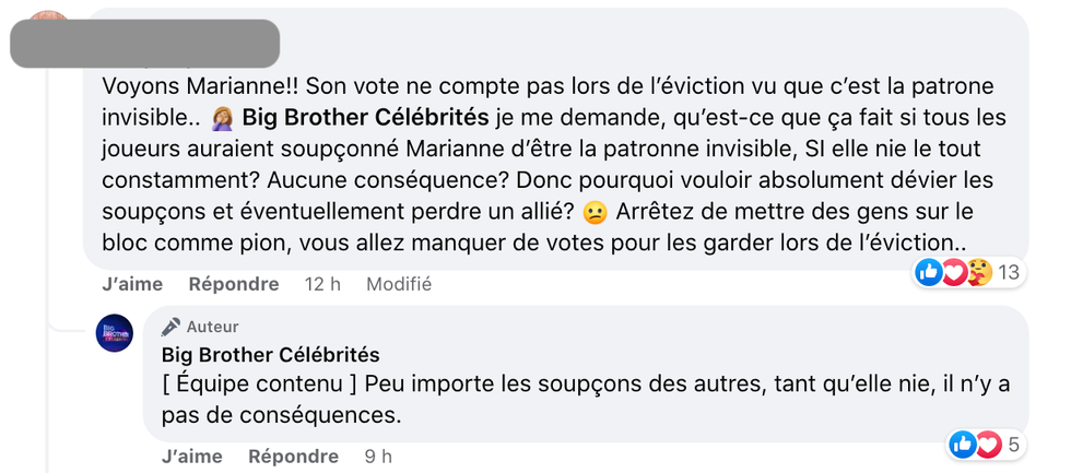 Les fans de Big Brother r\u00e9agissent \u00e0 la strat\u00e9gie de Marianne.