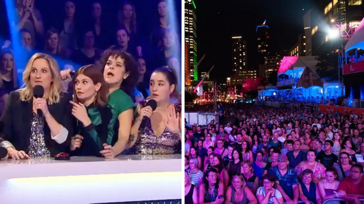 Les filles à La Fureur spécial 20 ans. Droite : Foule au festival Juste pour rire.