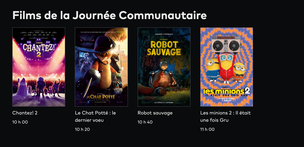 Les films gratuits de la Journ\u00e9e Communautaire Cineplex.
