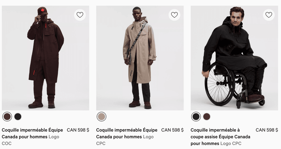 Les manteaux coquille imperm\u00e9able \u00c9quipe Canada avec le logo COC, port\u00e9s par \u00c9quipe Canada.