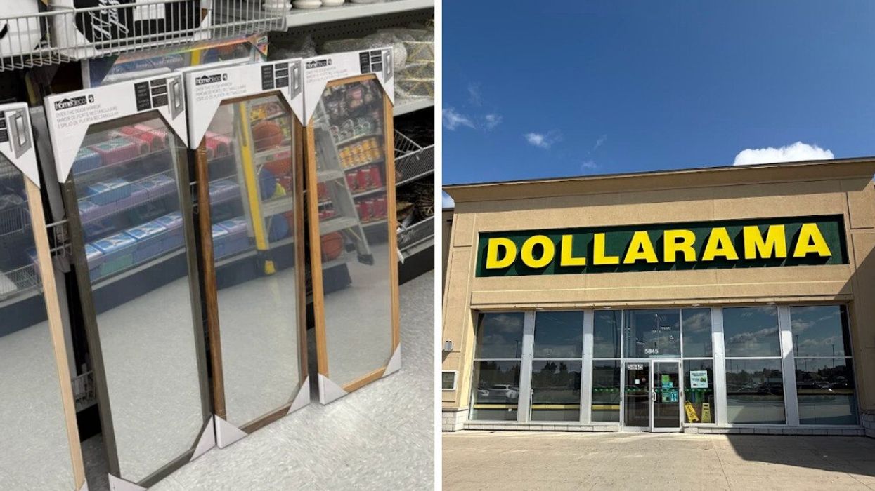 Les miroirs. Droite : Devanture d'un Dollarama.