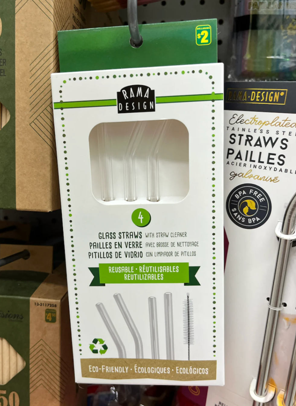 Les pailles en verre vendues au Dollarama.