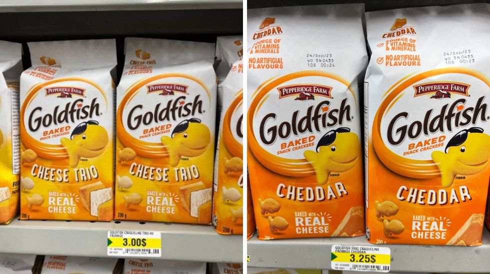 Les poissons Goldfish \u00e0 3 $. Droite : Les poissons Goldfish \u00e0 3,25 $.