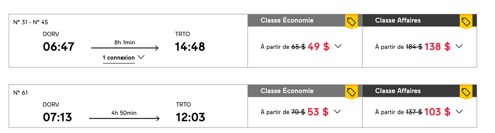 Les prix du solde VIA Rail.