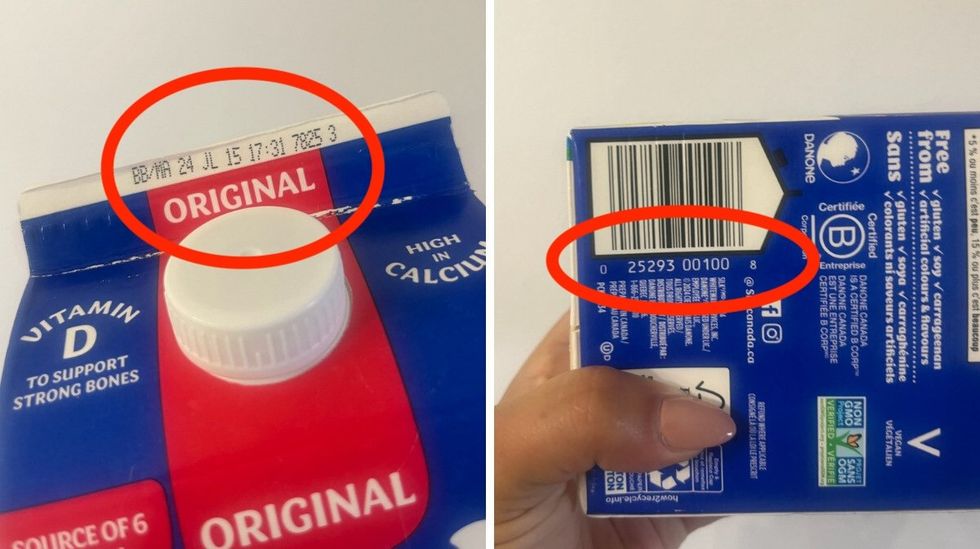 Les produits potentiellement contamin\u00e9s portent le code 7825 sur le dessus. Le code UPC peut \u00eatre v\u00e9rifi\u00e9 pr\u00e8s du code barre.