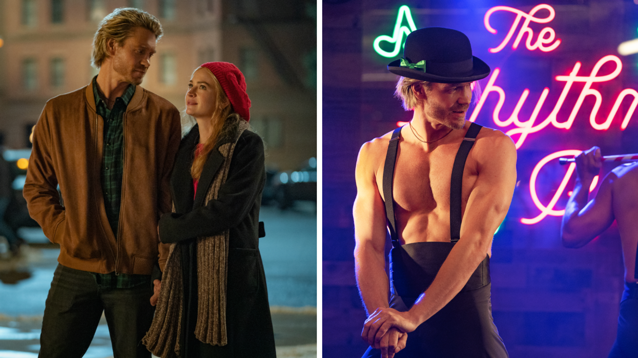 Les protagonistes du film The Merry Gentlemen sur Netflix. Droite : Chad Michael Murray dans The Merry Gentlemen.