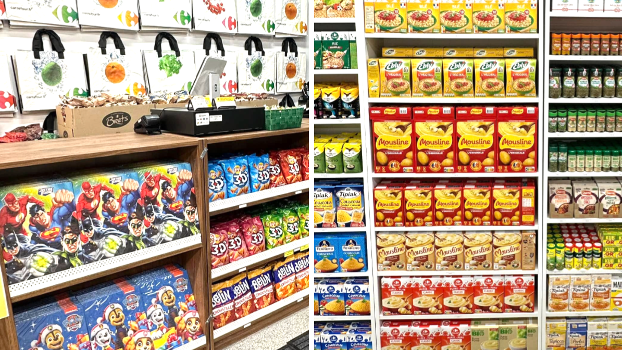 Les rayons de l'épicerie française Top Discount Canada à Verdun. Droite : Les rayons de l'épicerie française Top Discount Canada à Verdun