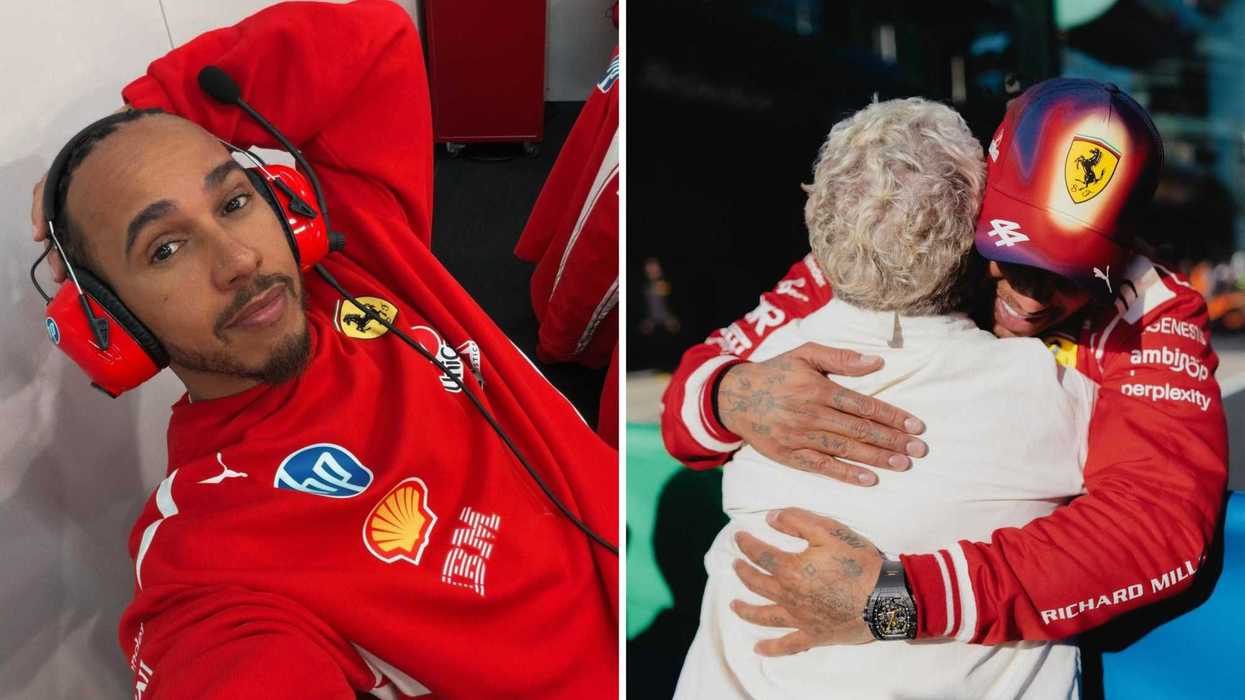 Lewis Hamilton. Droite : Lewis Hamilton et sa mère.