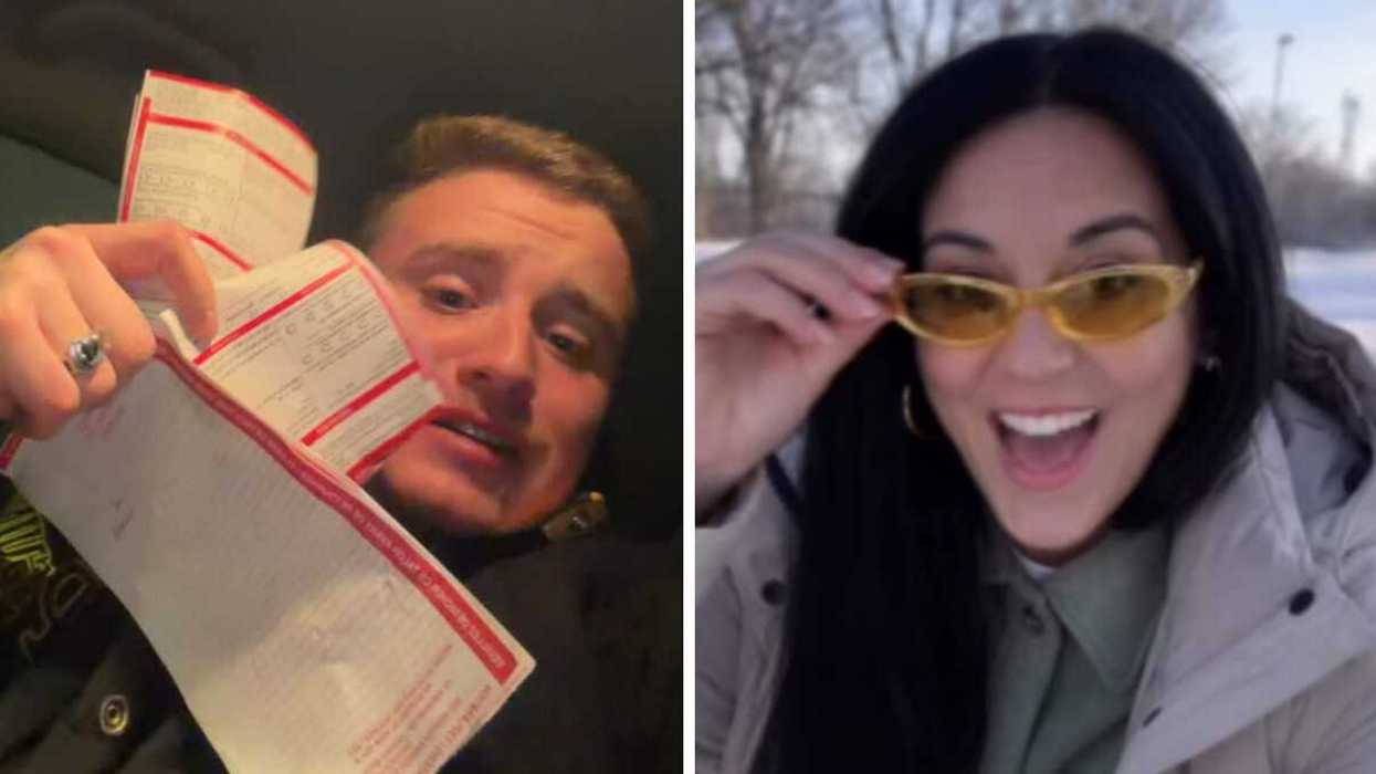 L’humoriste Charles Brunet et ses tickets de parking de la Ville de Montréal. Droite : Soraya Martinez Ferrada, la mairesse de Montréal.