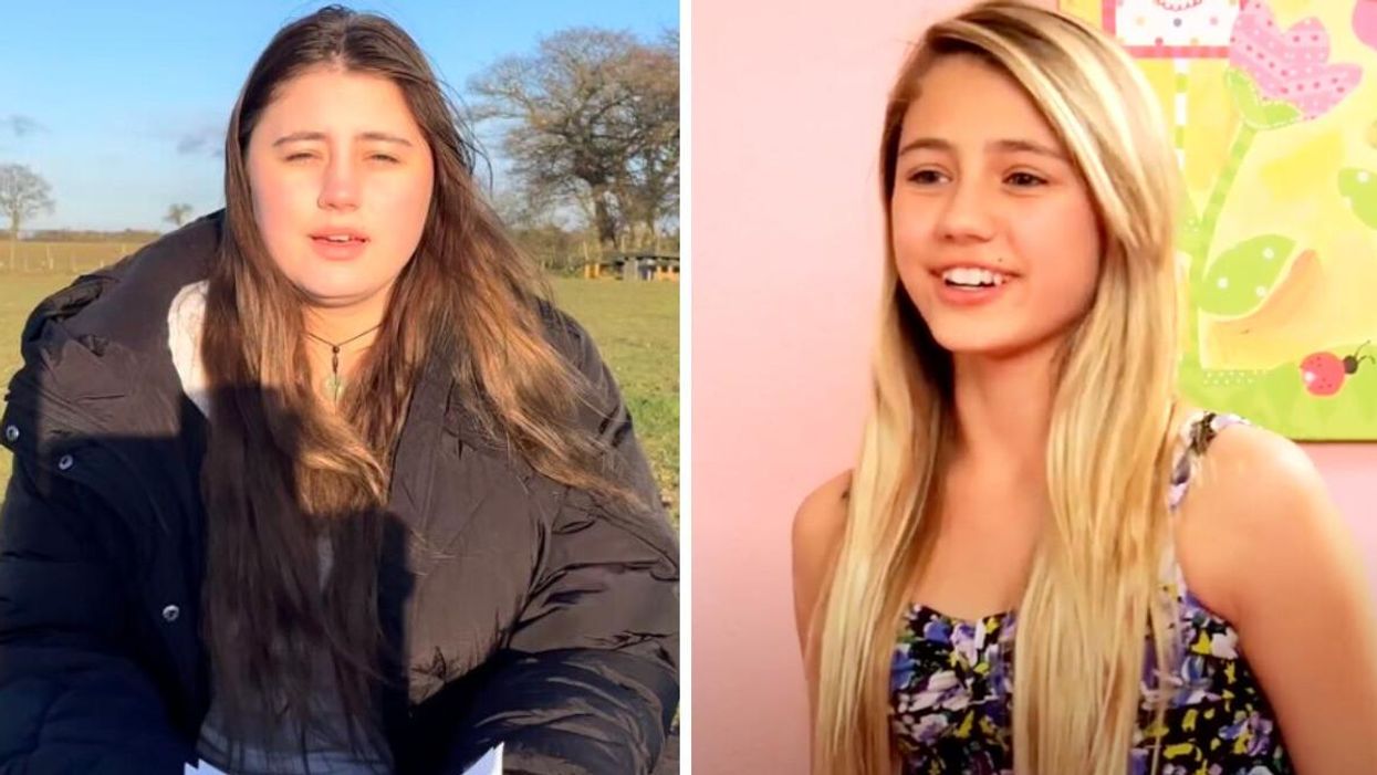 Lia Marie Johnson's video about drug abuse. Right: Lia Marie Johnson on "Kids React."