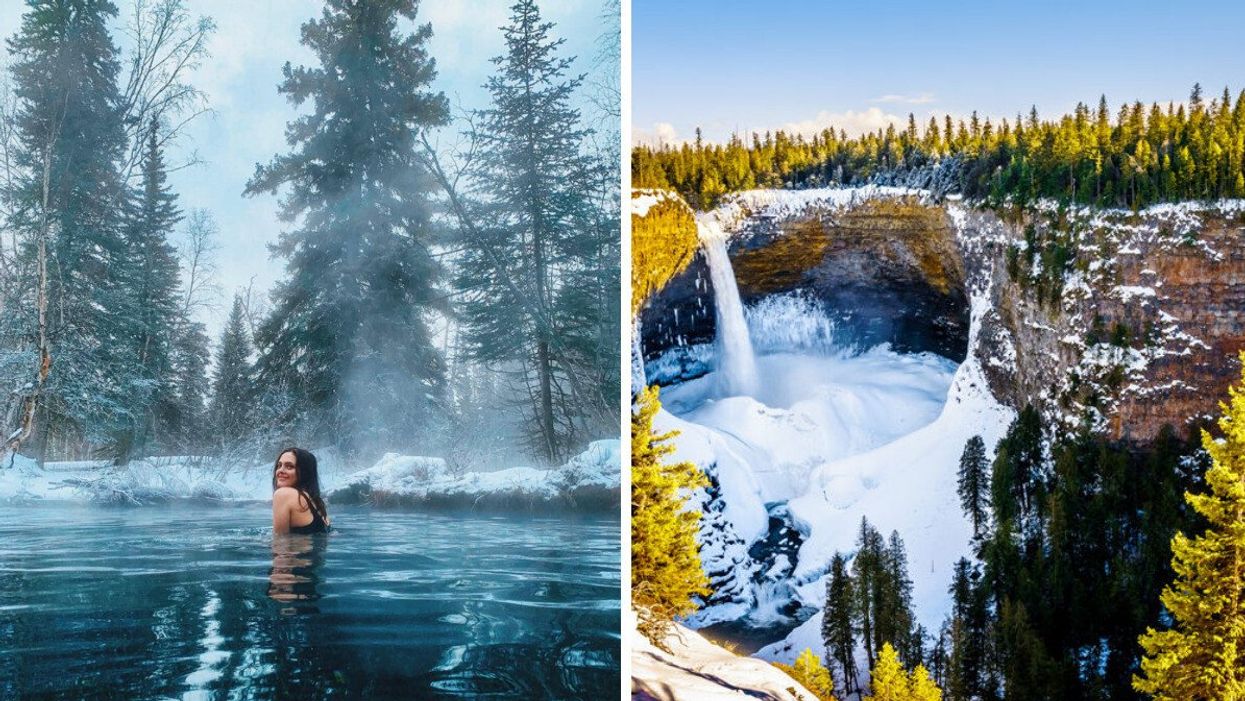 Liard River Hot Springs Provincial Park in B.C. Right: Helmcken Falls in Wells Gray Provincial Park in B.C.