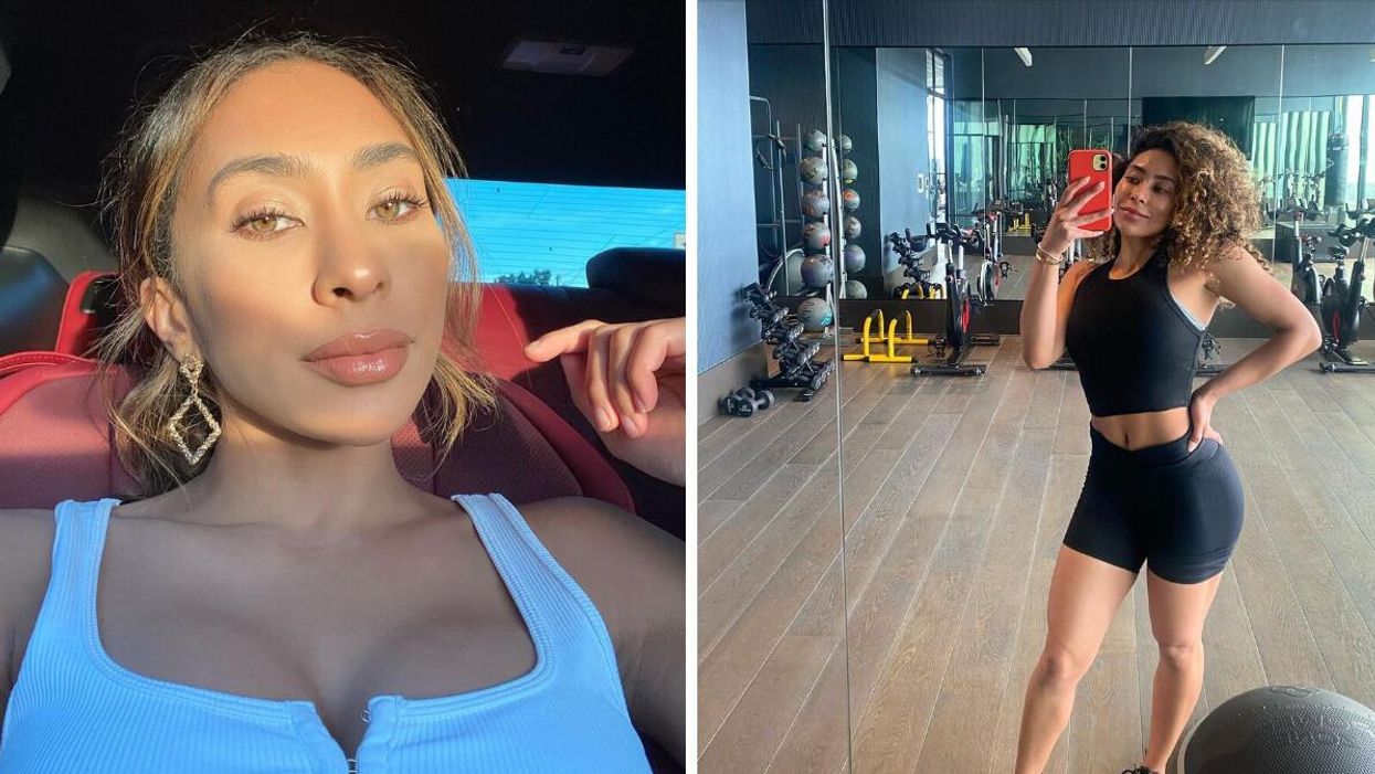 LIB's Raven Ross taking a selfie inside of a car. Right: LIB's Raven Ross taking a mirror selfie in the gym.
