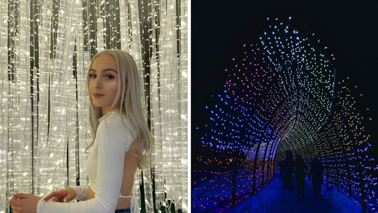 Light show in Winnipeg. Right: Skating at Christmas in Winnipeg.