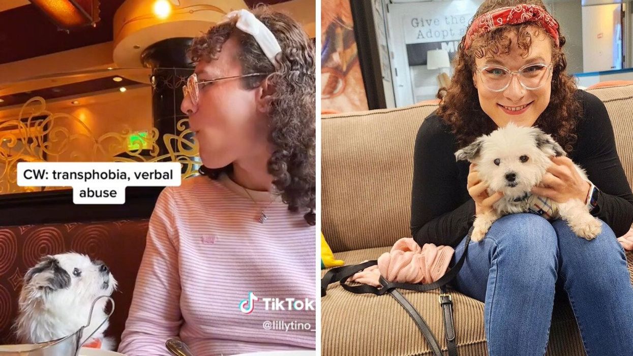 Lilly Contino in her TikTok video. Right: Lilly Contino and her dog.