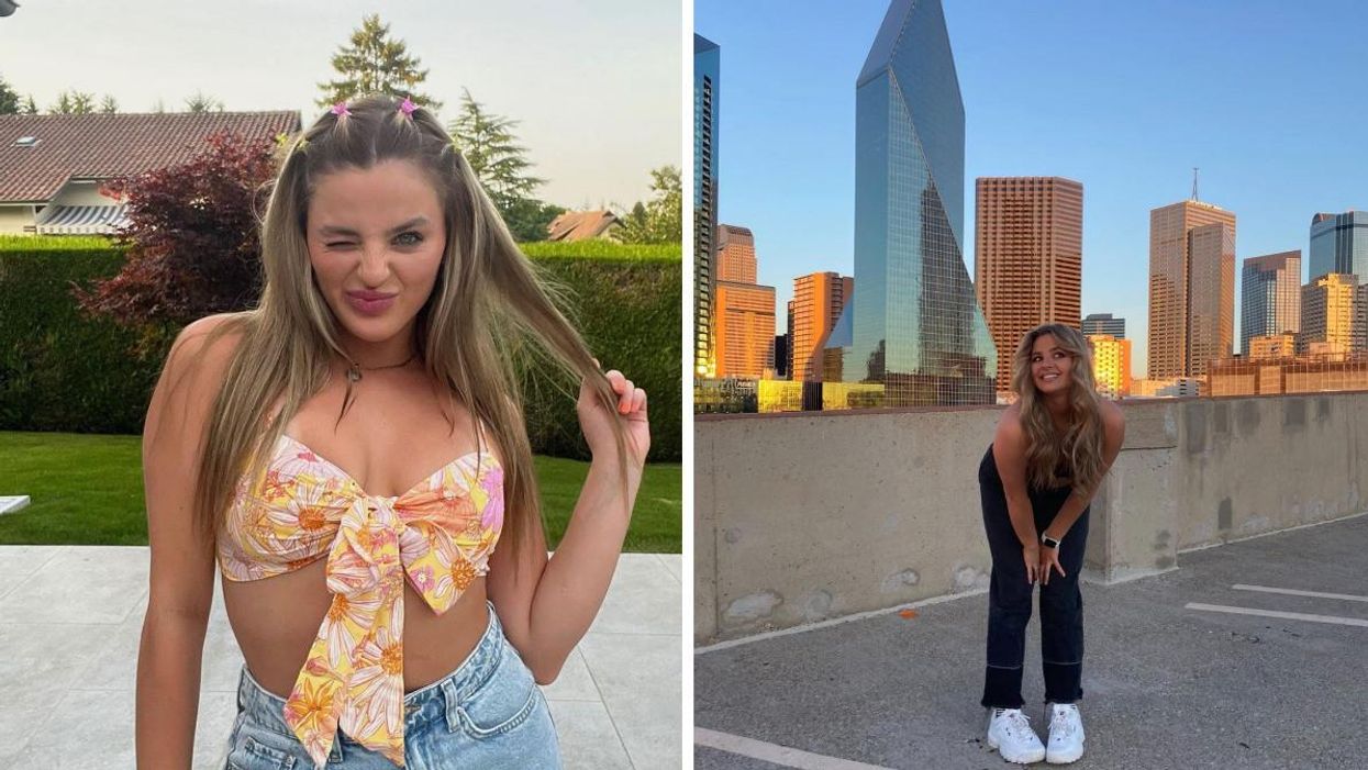 Lily Bajor at Caribana Festival. Right: Bajor in front of the Dallas, TX skyline.