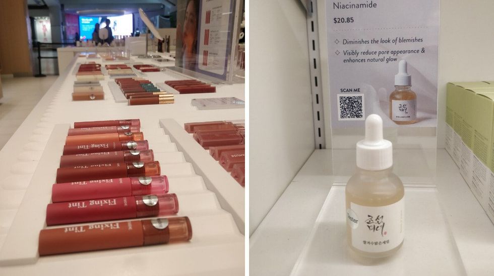 Lip tint at Sukoshi Mart. Right: Beauty of Joseon serum. 