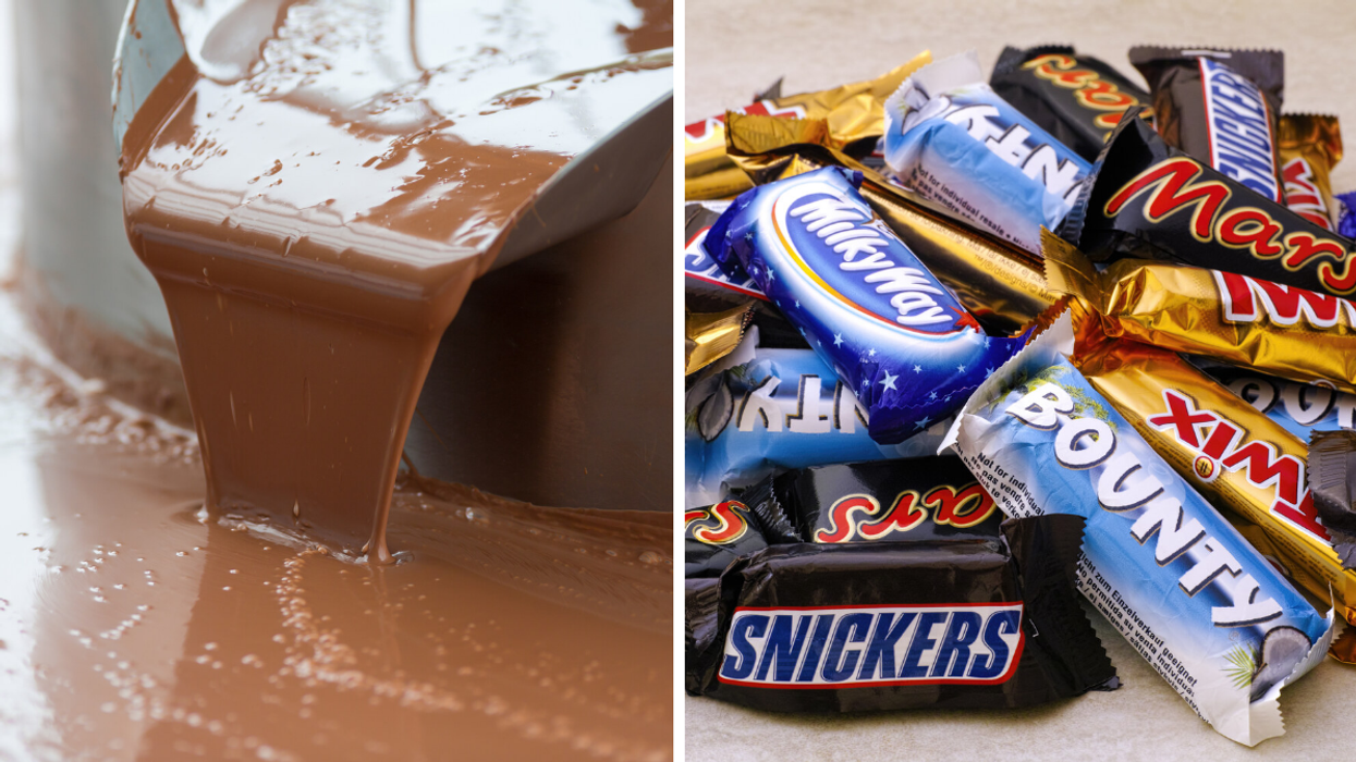 Liquid Chocolate. Right: Chocolate Candy Bars.